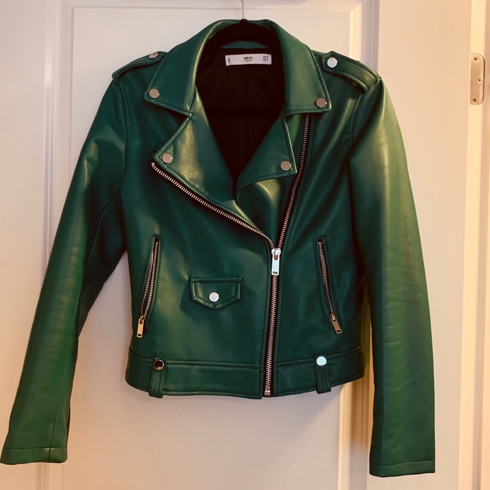 Mango Faux Leather Green Motorcycle Jacket